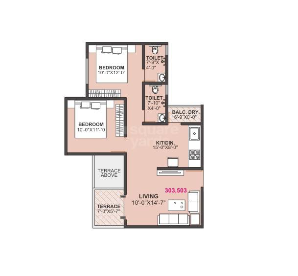 Floor plan of 2 BHK 497 Sq. Ft. Apartment in Ambition Pride, Pune