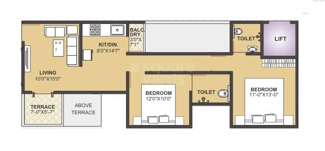 Floor plan of 2 BHK 511 Sq. Ft. Apartment in Ambition Pride, Pune