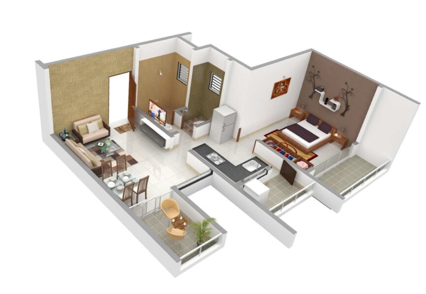 Floor plan of 1 BHK 558 Sq. Ft. Apartment in Ambrosia Alley, Pune