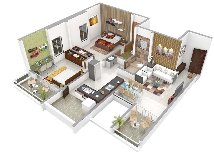 Floor plan of 2 BHK 790 Sq. Ft. Apartment in Ambrosia Alley, Pune