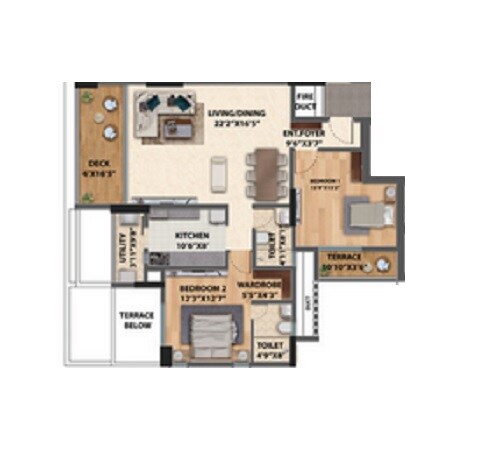 Floor plan of 2 BHK 1148 Sq. Ft. Apartment in Spectrum Vertillas, Pune