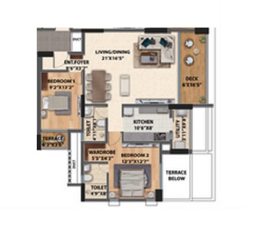 Floor plan of 2 BHK 1172 Sq. Ft. Apartment in Spectrum Vertillas, Pune