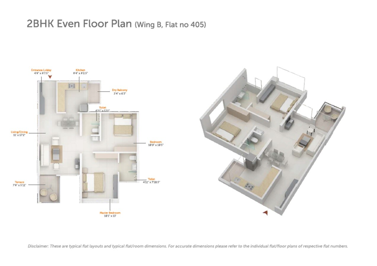 Floor plan of 2 BHK 714 Sq. Ft. Apartment in AMIS Pranam Towers, Pune