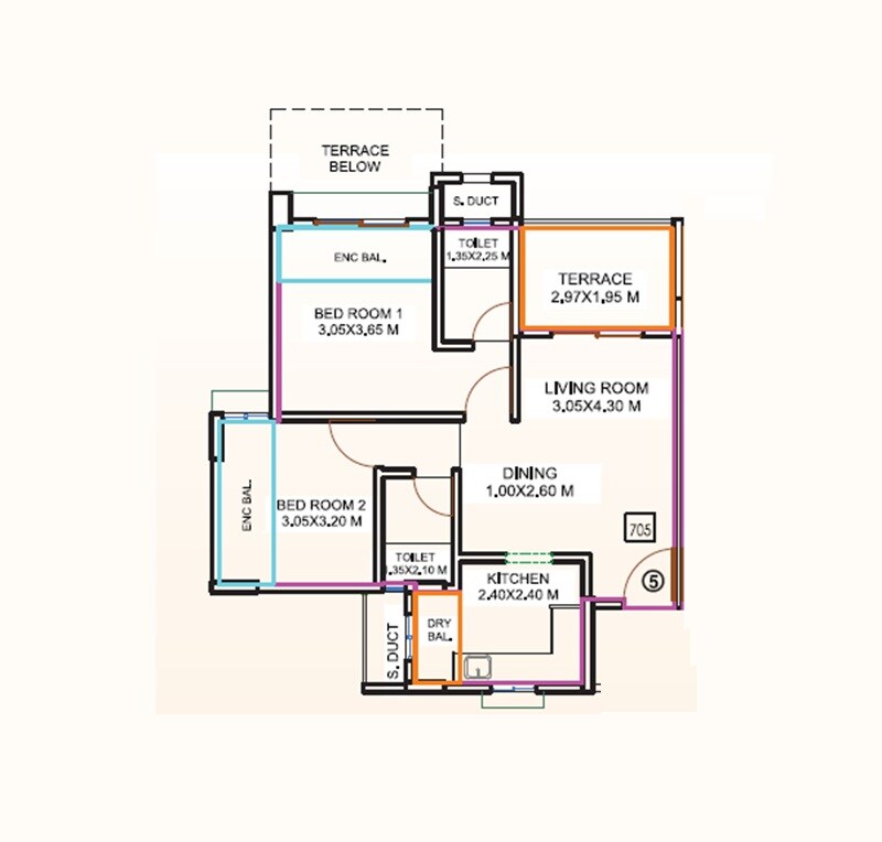 Floor plan of 2 BHK 688 Sq. Ft. Apartment in Amit Astonia Classic, Pune