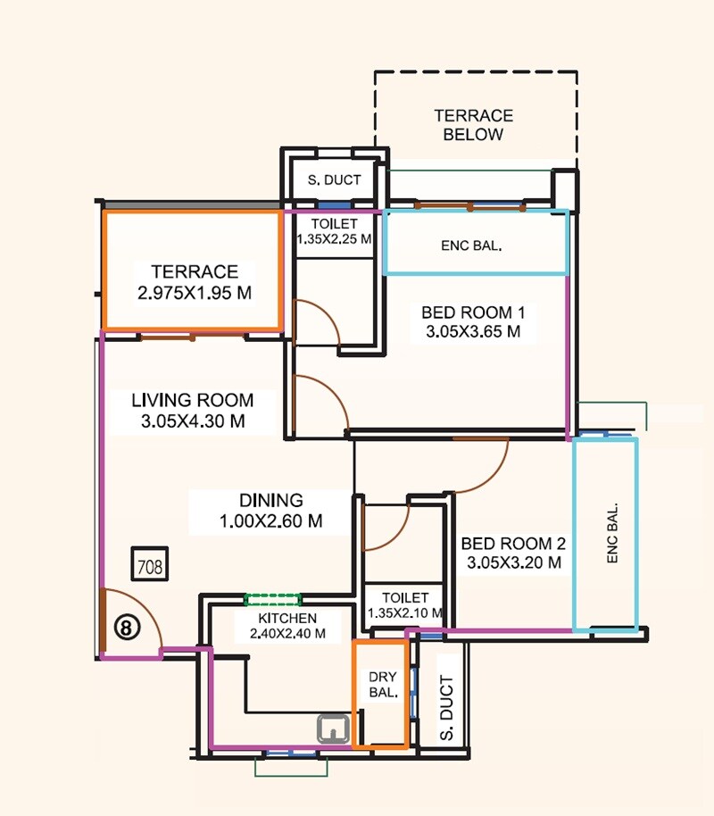 Floor plan of 2 BHK 691 Sq. Ft. Apartment in Amit Astonia Classic, Pune