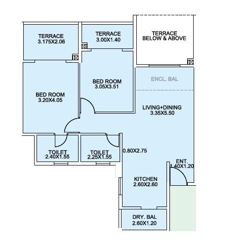 Floor plan of 2 BHK 625 Sq. Ft. Apartment in Amit Astonia Royale, Pune