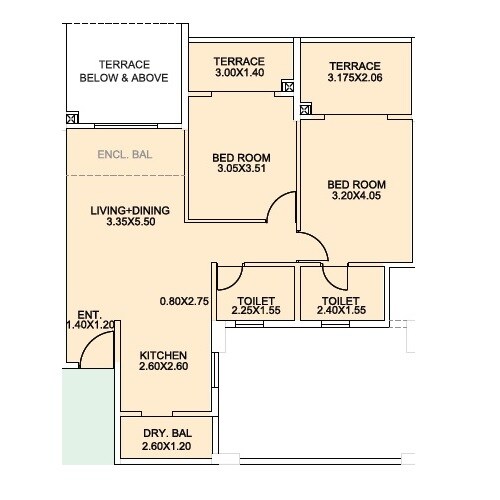 Floor plan of 2 BHK 664 Sq. Ft. Apartment in Amit Astonia Royale, Pune