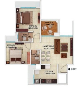 Floor plan of 2 BHK 809 Sq. Ft. Apartment in Amit Colori, Pune