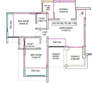 Floor plan of 2 BHK 811 Sq. Ft. Apartment in Amit Colori, Pune