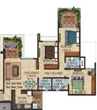 Floor plan of 3 BHK 1093 Sq. Ft. Apartment in Amit Colori, Pune