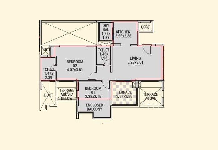 Floor plan of 2 BHK 1125 Sq. Ft. Apartment in Amit Rujuta Ionia, Pune