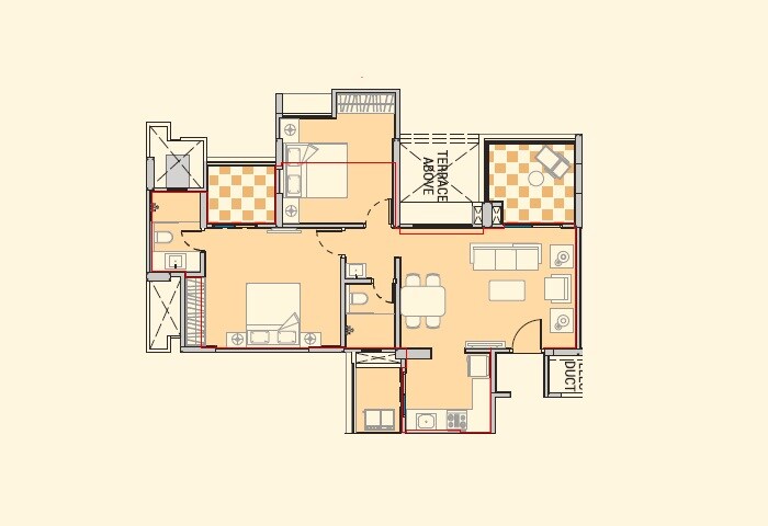 Floor plan of 2 BHK 1041 Sq. Ft. Apartment in Amit Rujuta Ionia, Pune