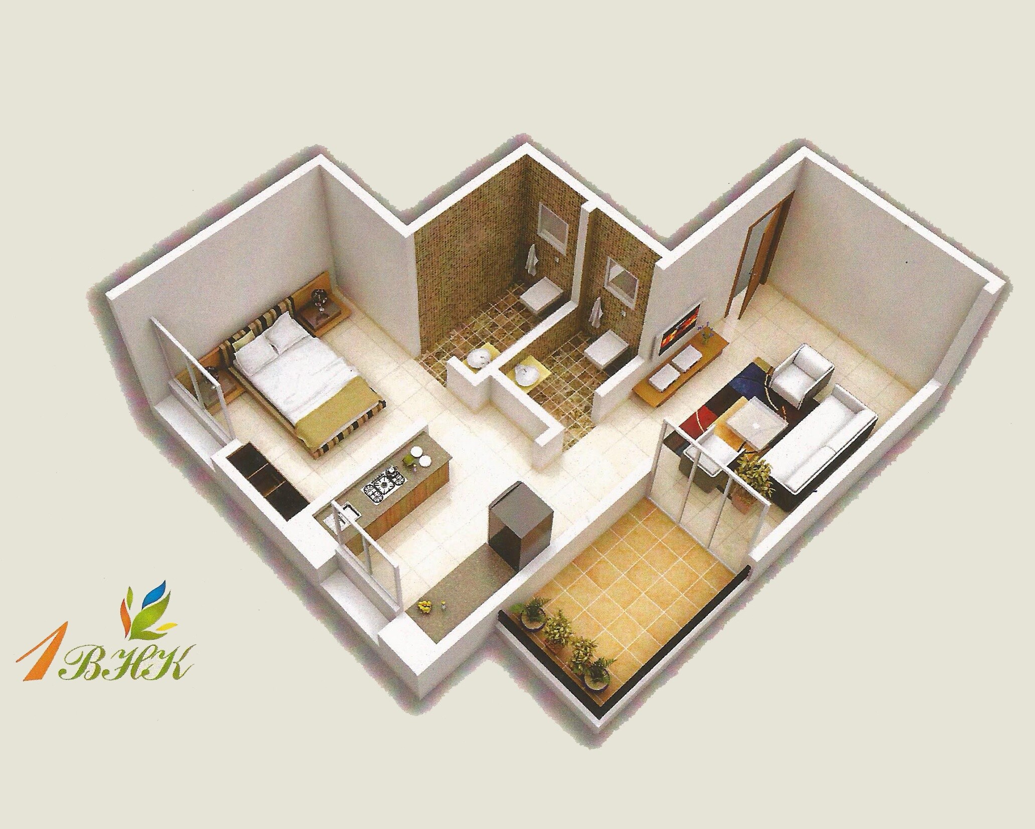 Floor plan of 1 BHK 338 Sq. Ft. Apartment in Amit Sankul, Pune