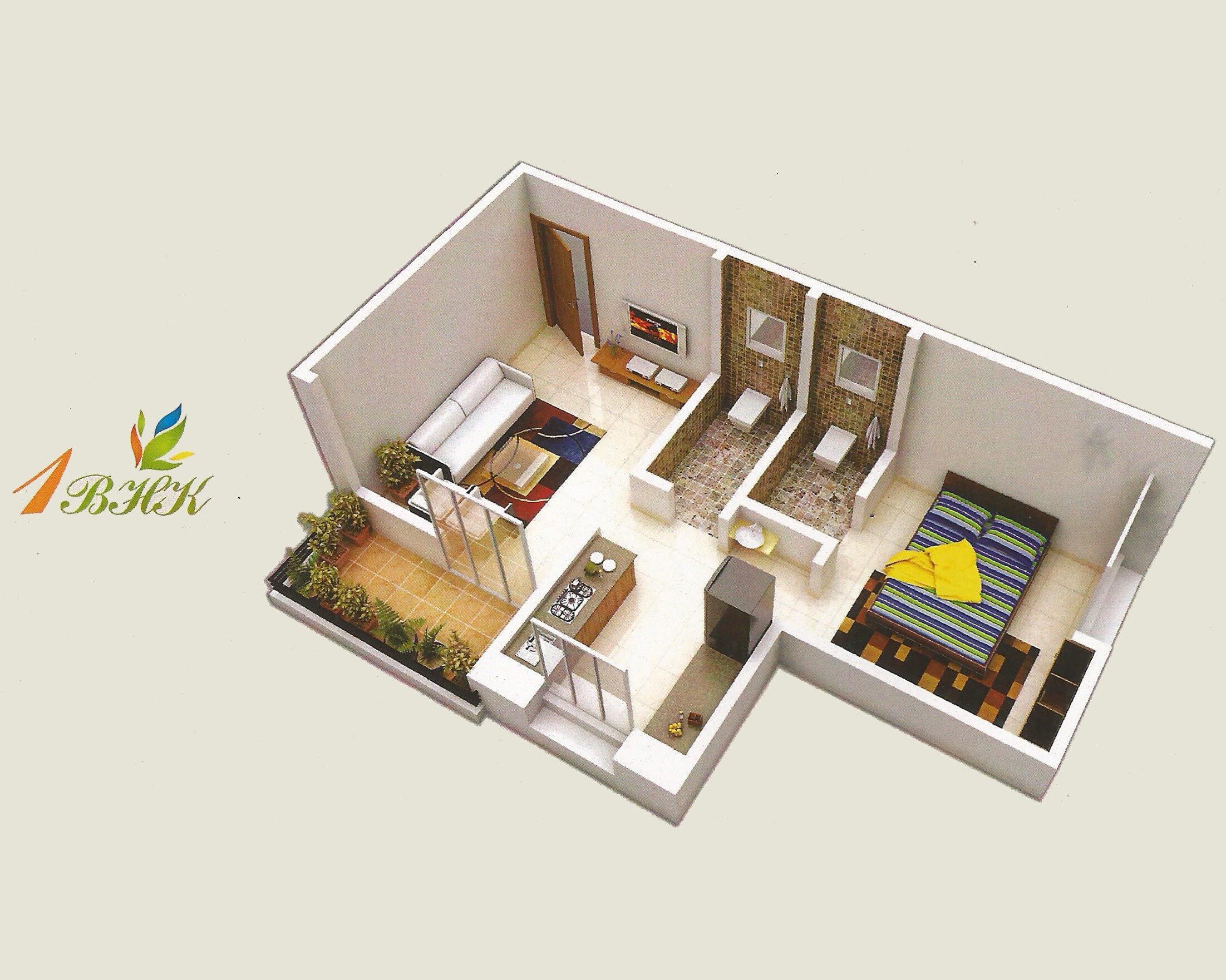 Floor plan of 1 BHK 408 Sq. Ft. Apartment in Amit Sankul, Pune