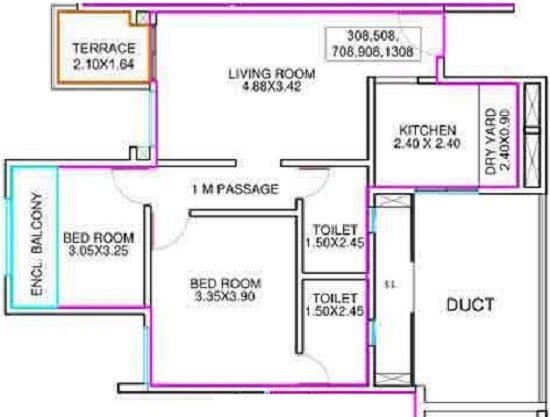 Floor plan of 2 BHK 663 Sq. Ft. Apartment in Amit Ved Vihar Phase 2, Pune