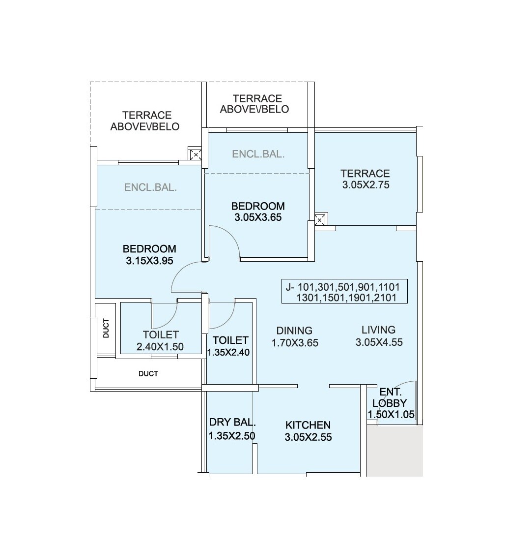 Floor plan of 2 BHK 819 Sq. Ft. Apartment in Amits Bloomfield, Pune