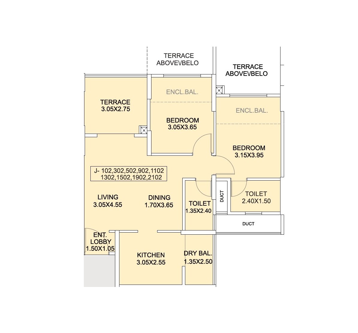 2 BHK 844 Sq. Ft. Apartment