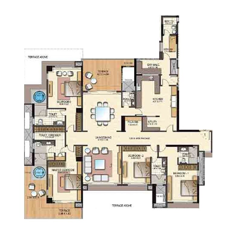 Floor plan of 4 BHK 1278 Sq. Ft. Apartment in Amits Montecito, Pune