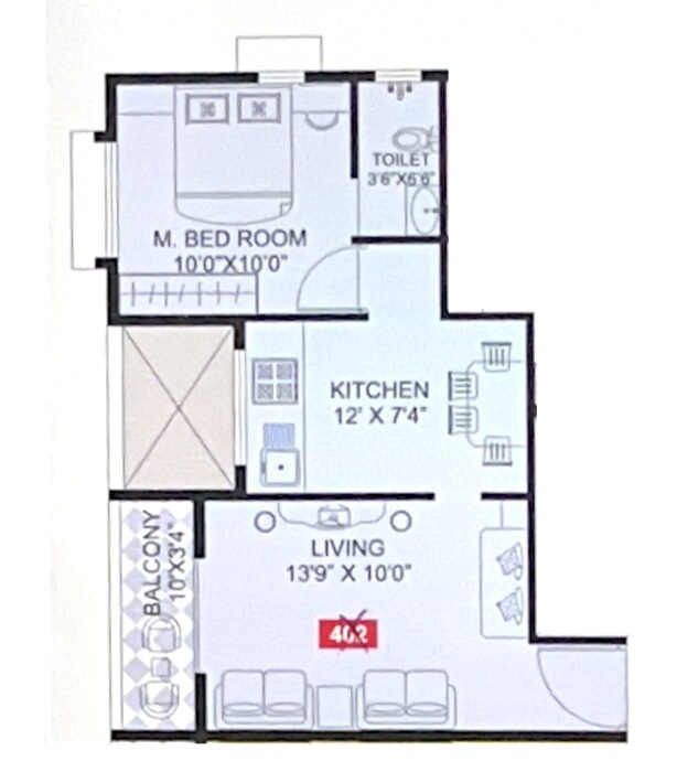 Floor plan of 1 BHK 420 Sq. Ft. Apartment in Amogh Apartments, Pune