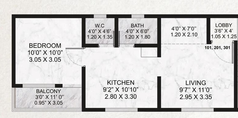 Floor plan of 1 BHK 365 Sq. Ft. Apartment in Amrut Avnindra, Pune