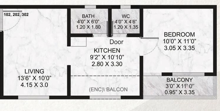 Floor plan of 1 BHK 401 Sq. Ft. Apartment in Amrut Avnindra, Pune