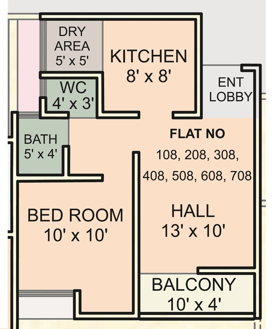 Floor plan of 1 BHK 458 Sq. Ft. Apartment in Amruta Vihar Apartments, Pune