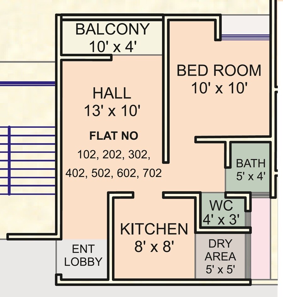 Floor plan of 1 BHK 483 Sq. Ft. Apartment in Amruta Vihar Apartments, Pune