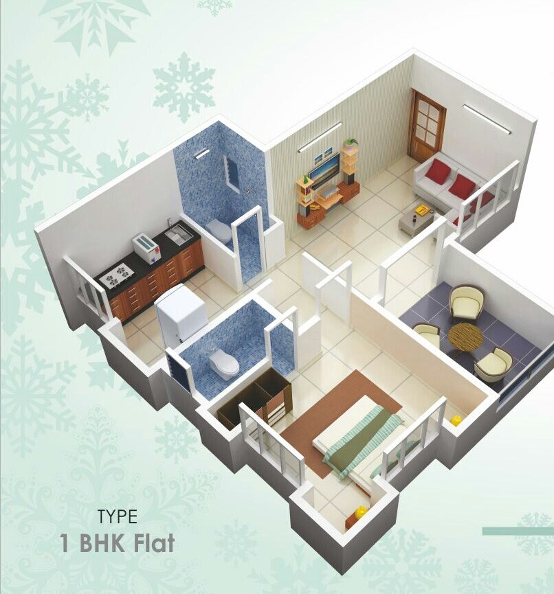 Floor plan of 1 BHK 488 Sq. Ft. Apartment in Anand Aaditya Heights, Pune