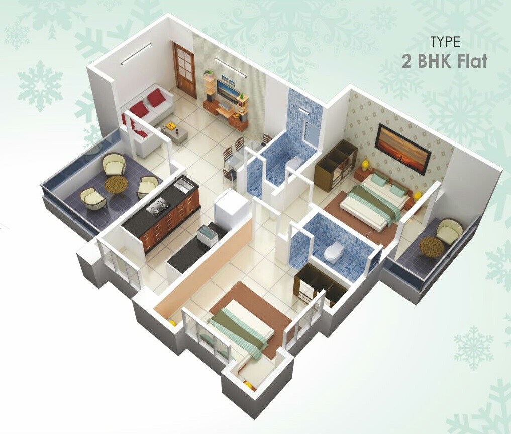 Floor plan of 2 BHK 663 Sq. Ft. Apartment in Anand Aaditya Heights, Pune