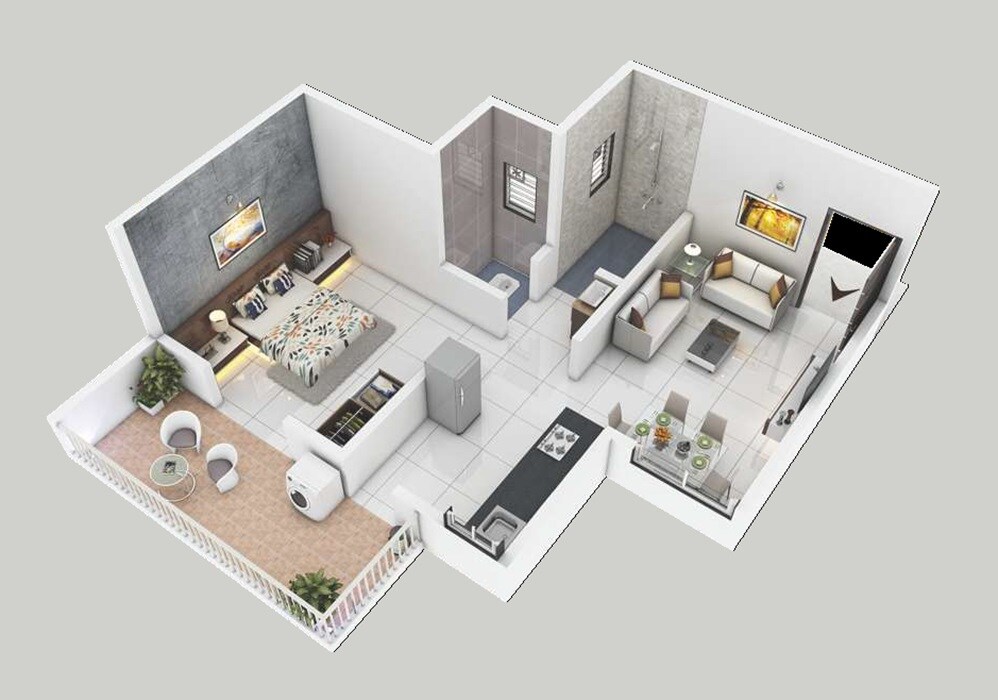 Floor plan of 1 BHK 348 Sq. Ft. Apartment in Anand Gold Cliff, Pune