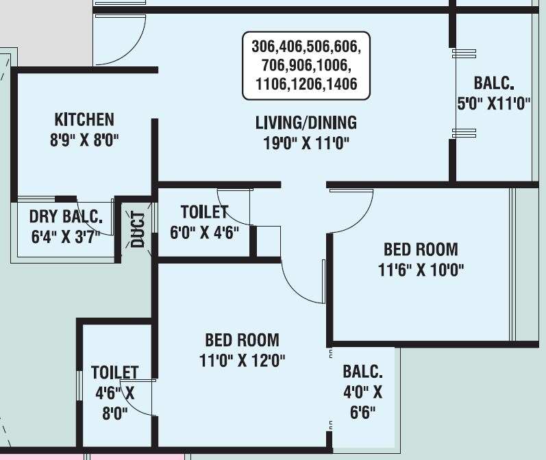 Floor plan of 2 BHK 768 Sq. Ft. Apartment in Anand Siddhigiri, Pune