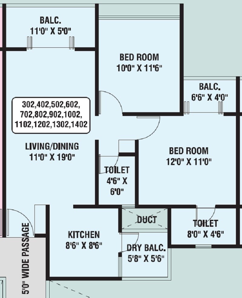 Floor plan of 2 BHK 786 Sq. Ft. Apartment in Anand Siddhigiri, Pune