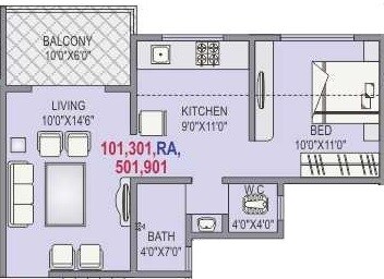 Floor plan of 1 BHK 344 Sq. Ft. Apartment in Anand Tarang, Pune