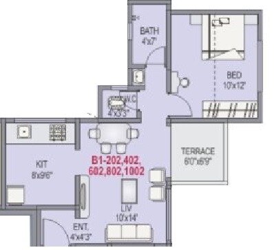 Floor plan of 1 BHK 489 Sq. Ft. Apartment in Anand Tarang, Pune