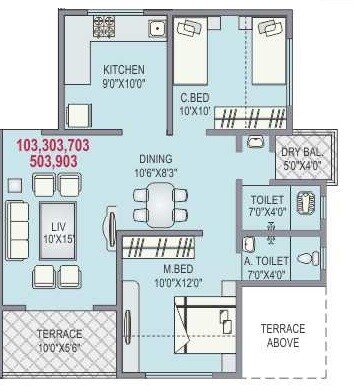 Floor plan of 2 BHK 551 Sq. Ft. Apartment in Anand Tarang, Pune