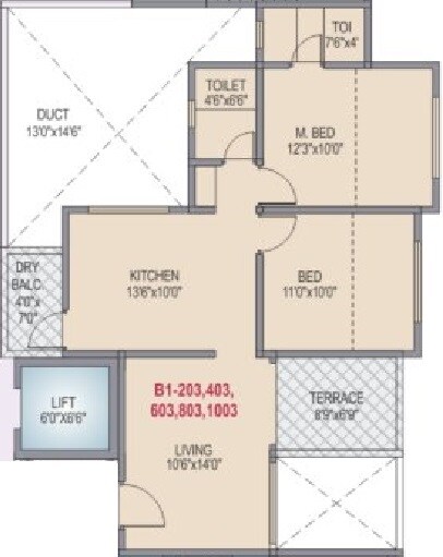 Floor plan of 2 BHK 716 Sq. Ft. Apartment in Anand Tarang, Pune