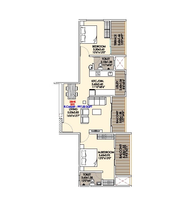 2 BHK 940 Sq. Ft. Apartment