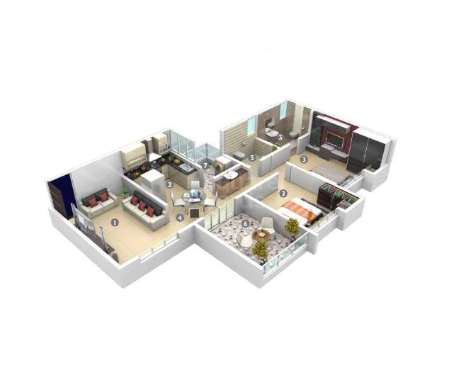 Floor plan of 2 BHK 692 Sq. Ft. Apartment in Anand The Inspira, Pune