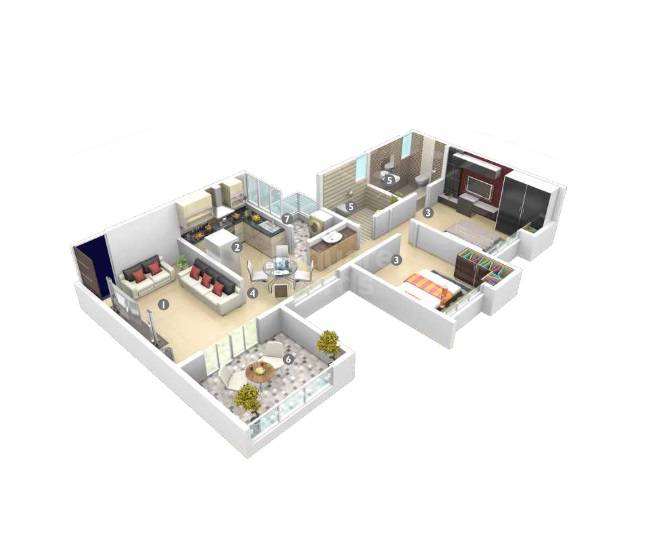Floor plan of 2 BHK 801 Sq. Ft. Apartment in Anand The Inspira, Pune