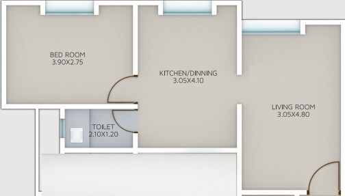 Floor plan of 1 BHK 432 Sq. Ft. Apartment in Anand Vishwaraj Residency, Pune