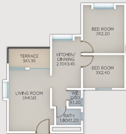 Floor plan of 2 BHK 530 Sq. Ft. Apartment in Anand Vishwaraj Residency, Pune