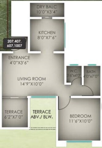 Floor plan of 1 BHK 579 Sq. Ft. Apartment in Anandtara Haritara, Pune
