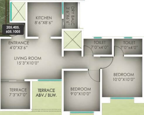 Floor plan of 2 BHK 771 Sq. Ft. Apartment in Anandtara Haritara, Pune
