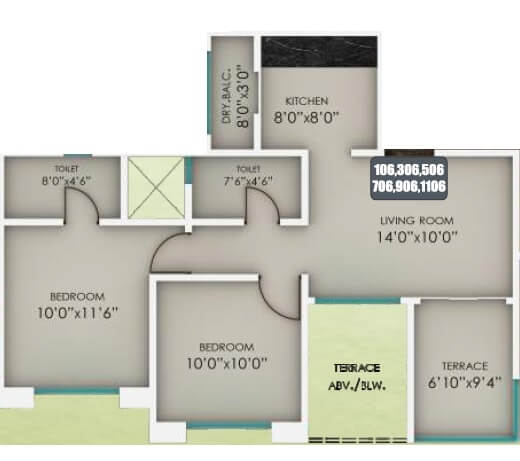 Floor plan of 2 BHK 815 Sq. Ft. Apartment in Anandtara Haritara, Pune