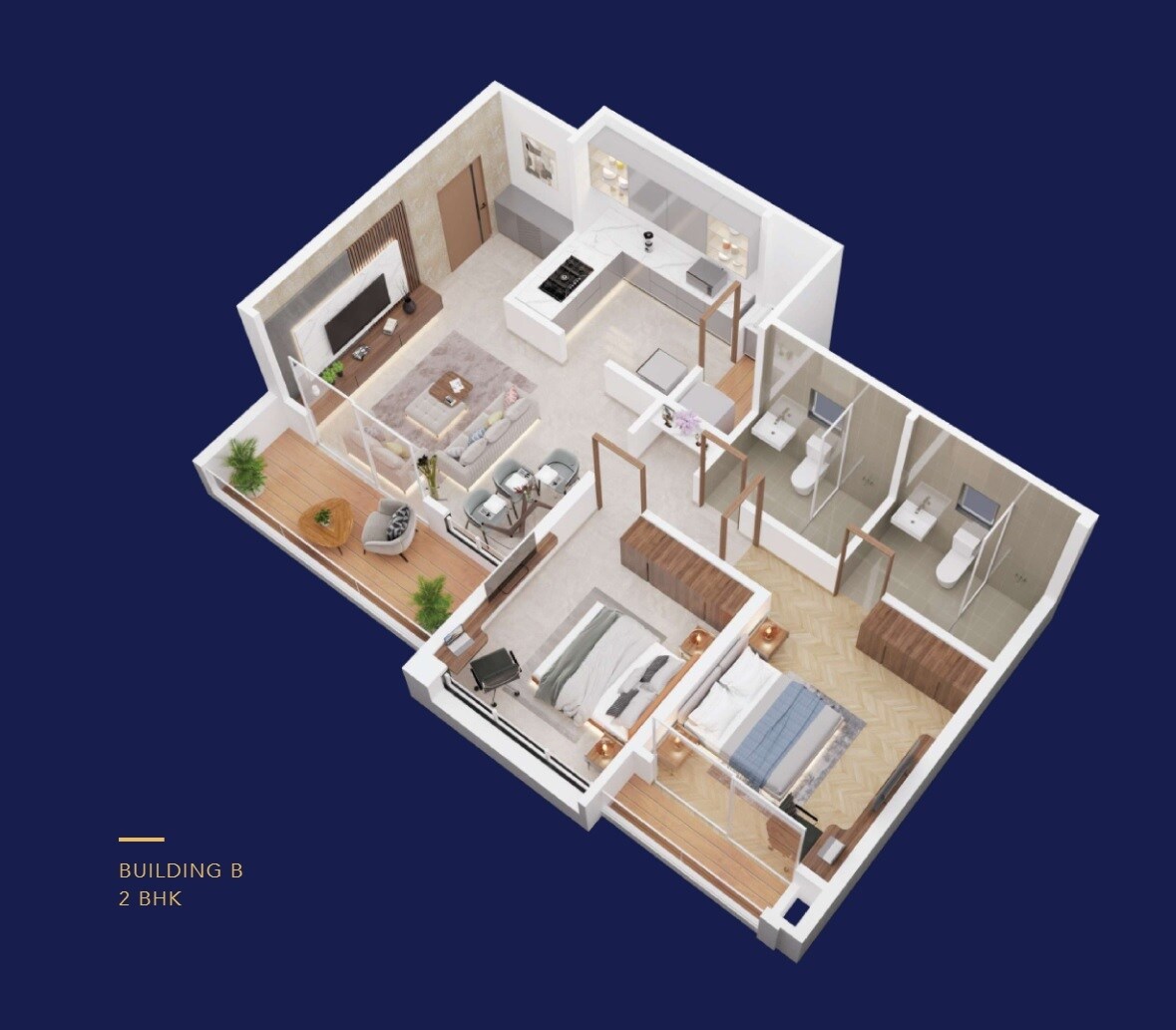 Floor plan of 2 BHK 847 Sq. Ft. Apartment in Anandtara Iris Residences, Pune
