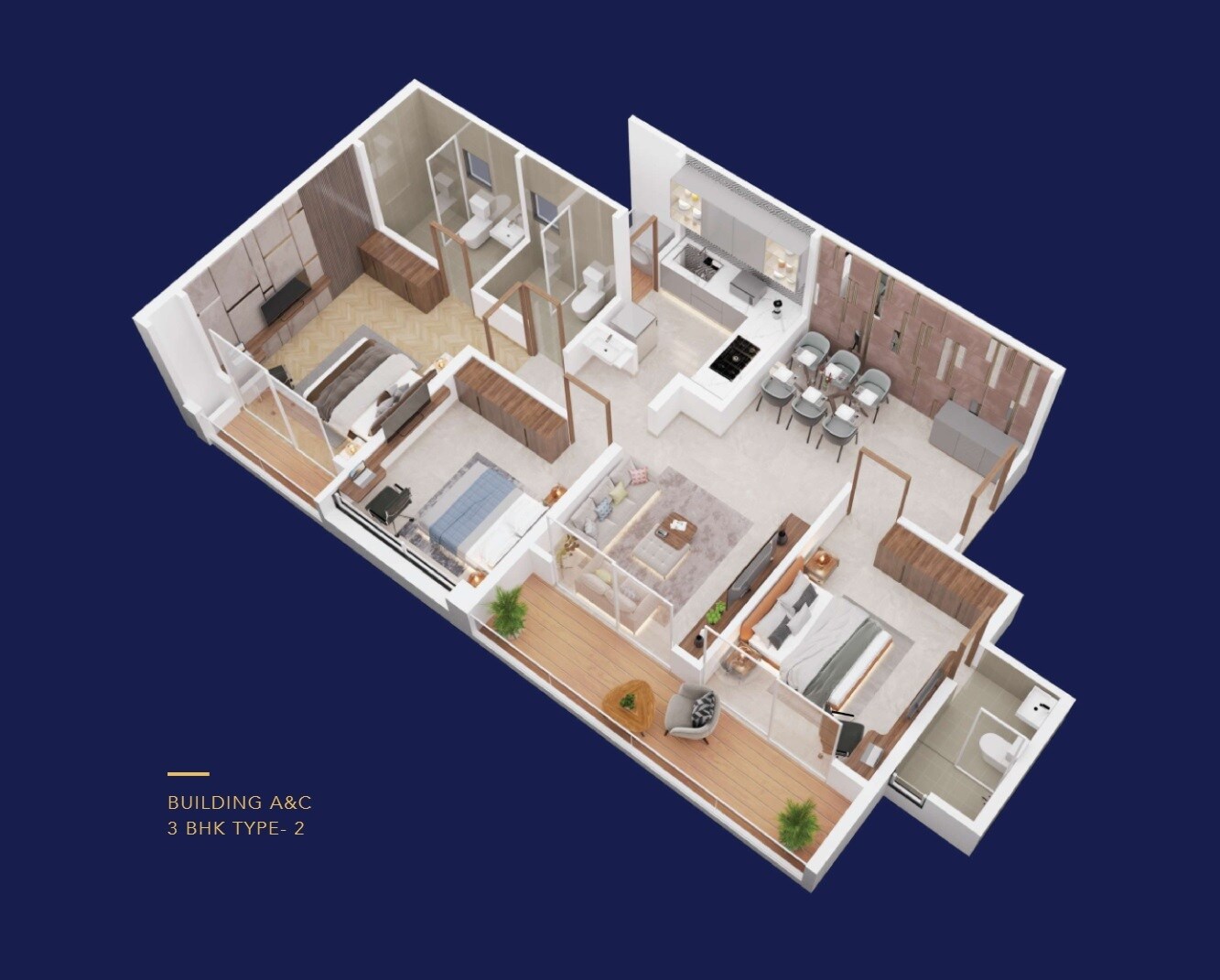 Floor plan of 3 BHK 1091 Sq. Ft. Apartment in Anandtara Iris Residences, Pune