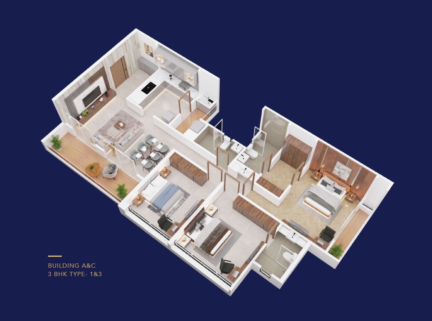 Floor plan of 3 BHK 1246 Sq. Ft. Apartment in Anandtara Iris Residences, Pune