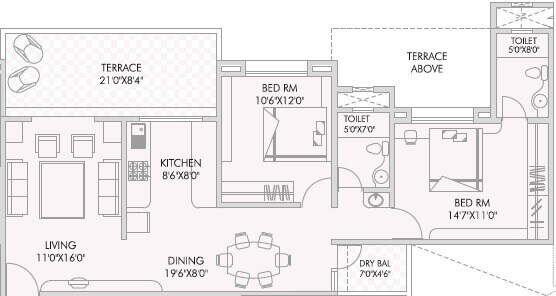 Floor plan of 2 BHK 644 Sq. Ft. Apartment in Anandtara Silicon Bay, Pune