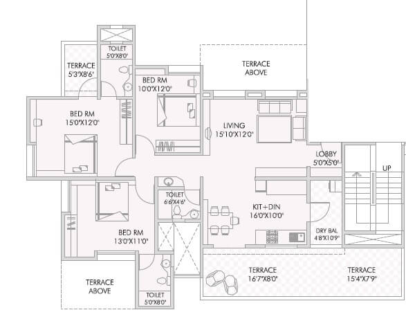Floor plan of 3 BHK 814 Sq. Ft. Apartment in Anandtara Silicon Bay, Pune