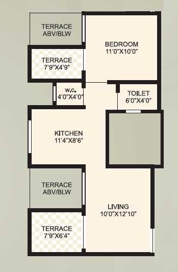 Floor plan of 1 BHK 646 Sq. Ft. Apartment in Anant Prayag Landbreeze, Pune